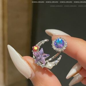 Dreamy Moon Star Ring- purple