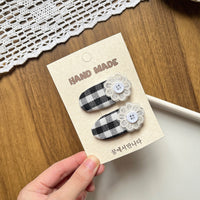 Vintage Grids Flower Hair Clips