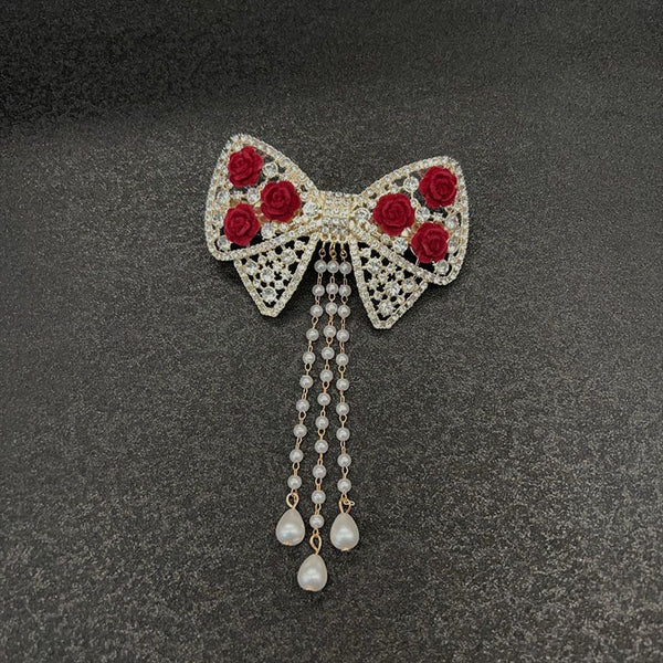 Bow & Roses Dangling Pearls Hair Clip - Image 5