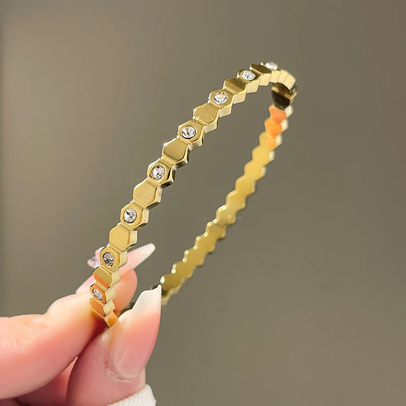 Bejewelled Geometric Gold Bracelet