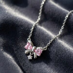Pink Simmers Bow Necklace