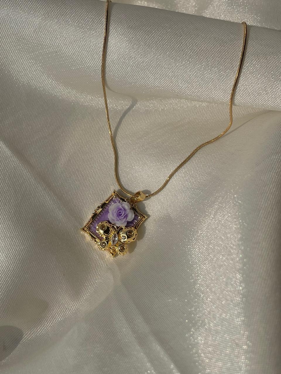Purple Aurelia Butterfly Necklace