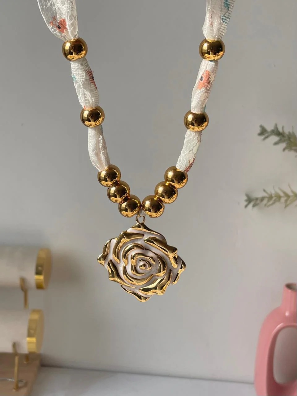 Milky Rose Ribbon Necklace - Image 2