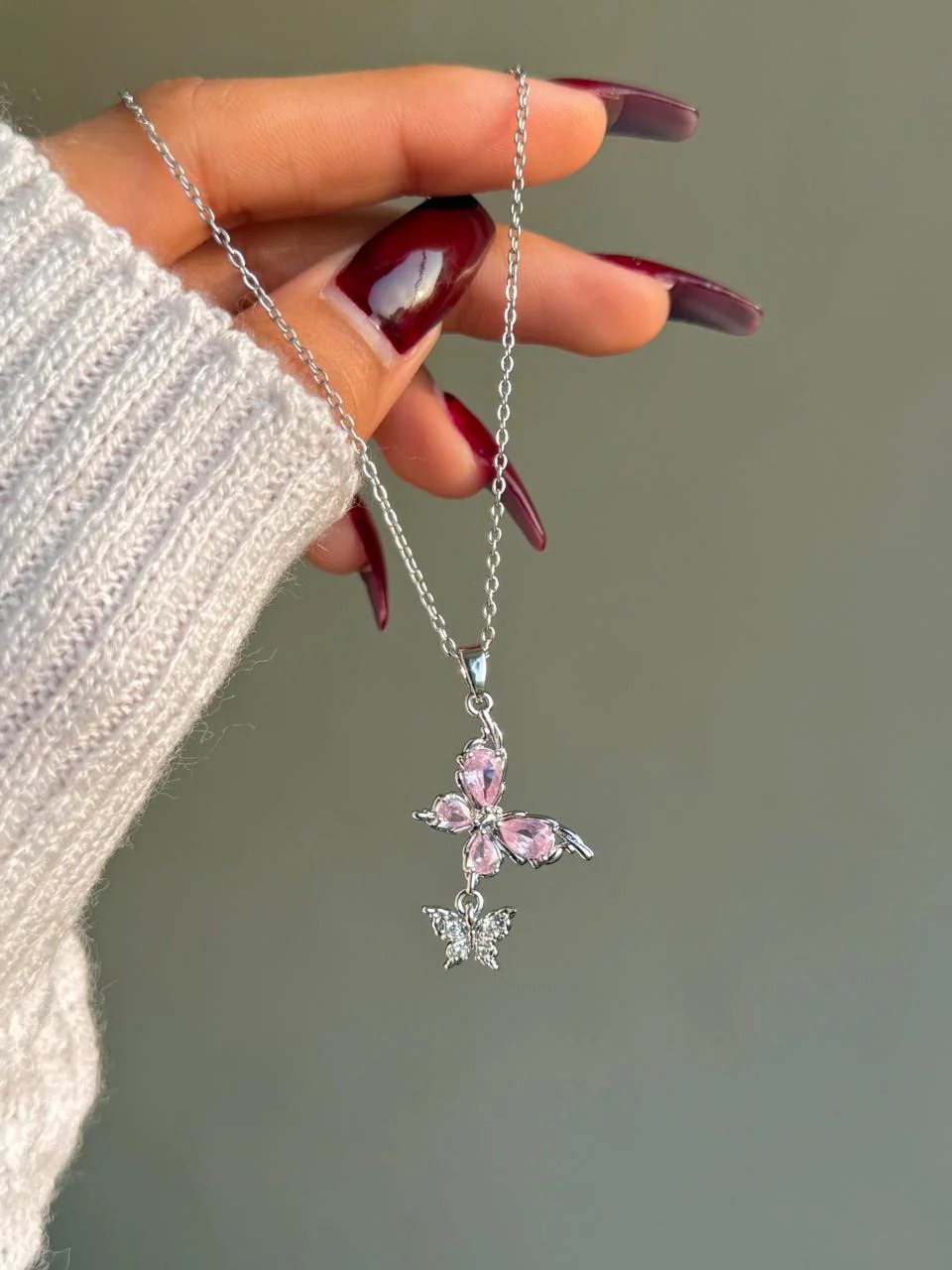 Twin Butterfly Necklace- pink