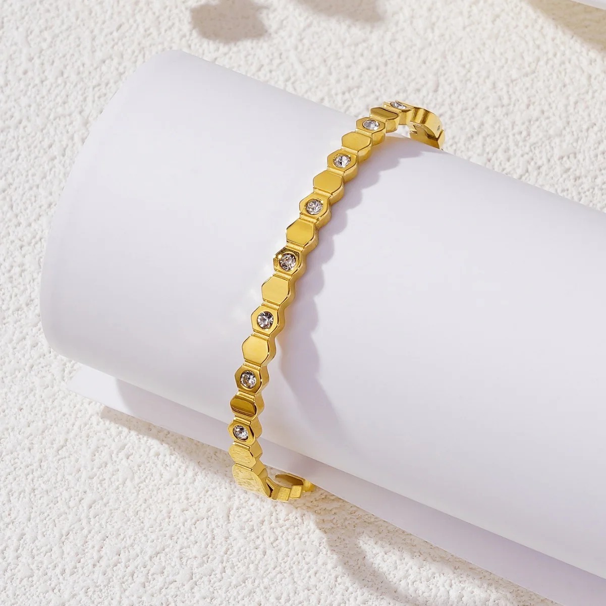 Bejewelled Geometric Gold Bracelet - Image 3