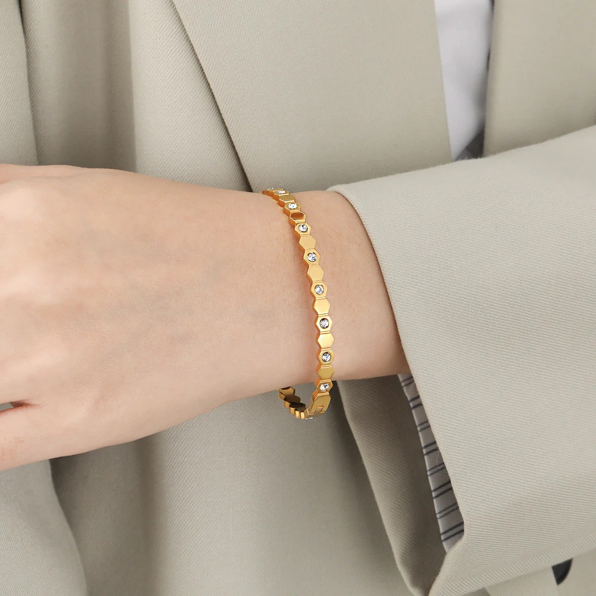 Bejewelled Geometric Gold Bracelet - Image 2