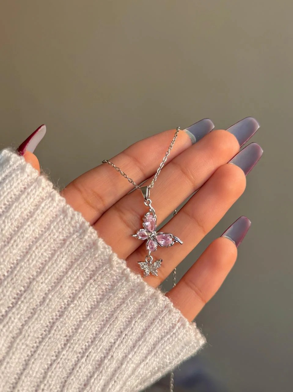 Twin Butterfly Necklace- pink - Image 2